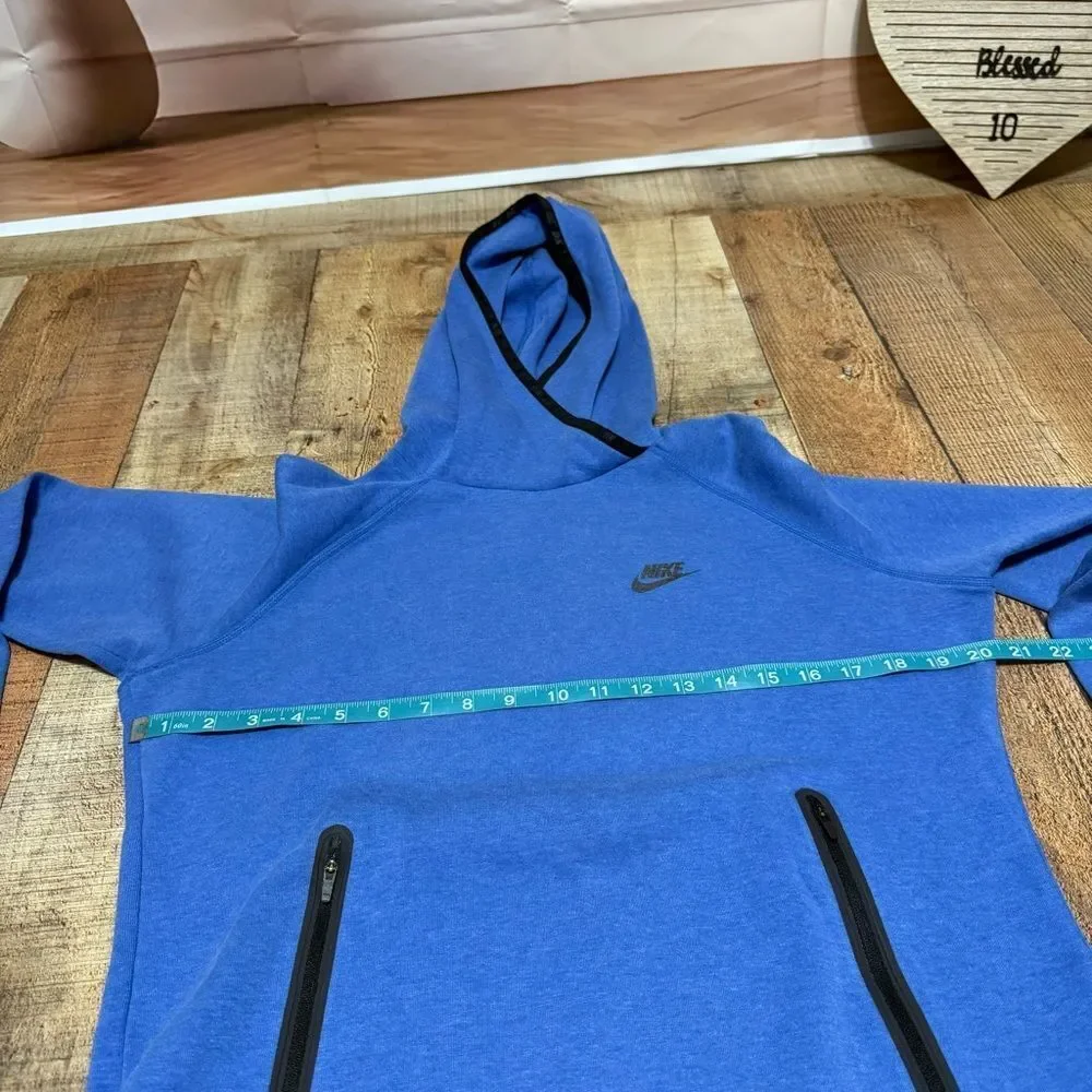 WOMEN'S NIKE TECH FLEECE RUNNING PULLOVER BLUE FUNNEL HOODIE SIZE L